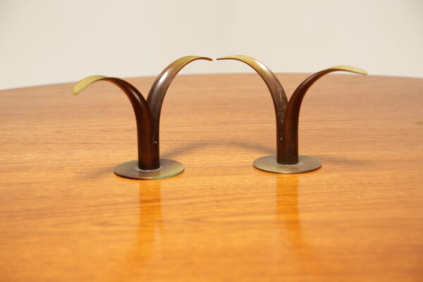 Vintage Pair of Swedish Lily "Liljan" Bronze Candlesticks by Ivar Alenius Bjork
