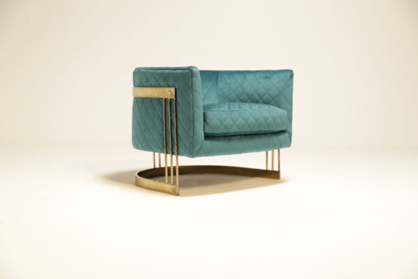 American Studio Modernism: 1970s Tub Chair in Plush Velvet with Brass Base, USA