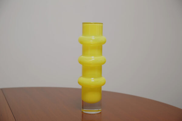 Vintage Yellow Ribbed "Bamboo" Glass Vase by Bo Borgstrom for Aseda Glasbruk, 1960s.
