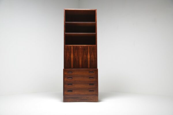 Vintage Rosewood Drop Front Bookcase by Poul Hundevad, Denmark, 1960s.