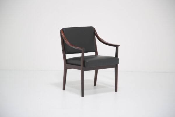 Karl Erik Ekselius Armchair for JOC Vetlanda: Sculptural Rosewood & Black Leather Easy Chair, Sweden, 1960s