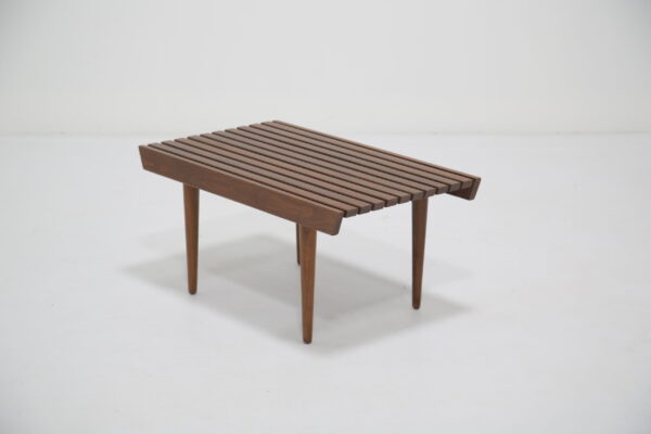 Vintage Slatted Walnut Bench, Yugoslavia, 1950s.