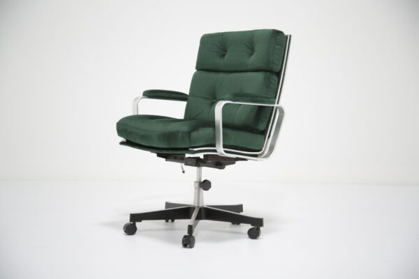 Vintage Swedish Green Velvet Swivel Office Chair by Karl Erik Ekselius for JOC Vetlanda, 1970s.