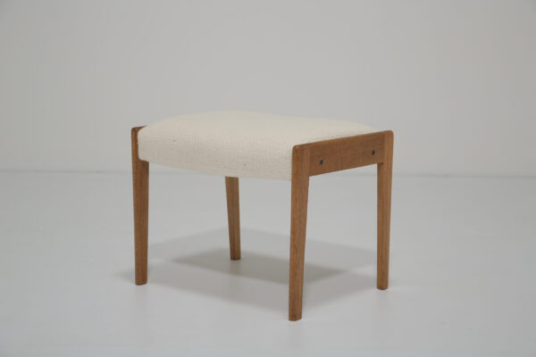 Studio Donegal Tweed & Swedish Oak Stool: Mid-Century Modern Sculptural Stool in Hand-Loomed Irish Wool, 1960s