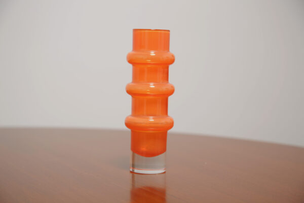 Vintage Swedish Orange "Bamboo" Glass Vase by Bo Borgstrom for Aseda Glasbruk, 1960s.