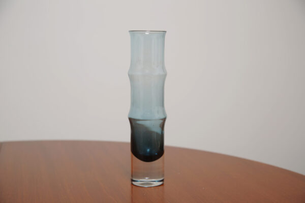 Vintage Two Toned Blue "Bamboo" Vase by Bo Borgstrom for Aseda Glasbruk, 1960s.