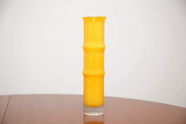 Vintage Swedish Yellow "Bamboo" Glass Vase by Bo Borgstrom for Aseda Glasbruk, 1960s.